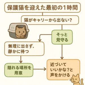 保護猫を迎えた最初の１時間の動きから見たアクションフロー
